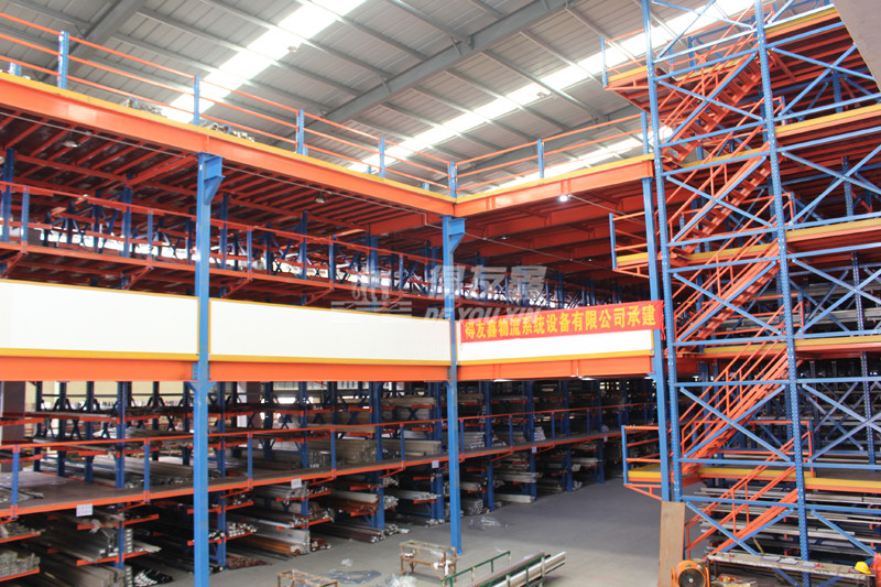 铝合金门窗厂钢结构悬臂阁楼货架安装案例